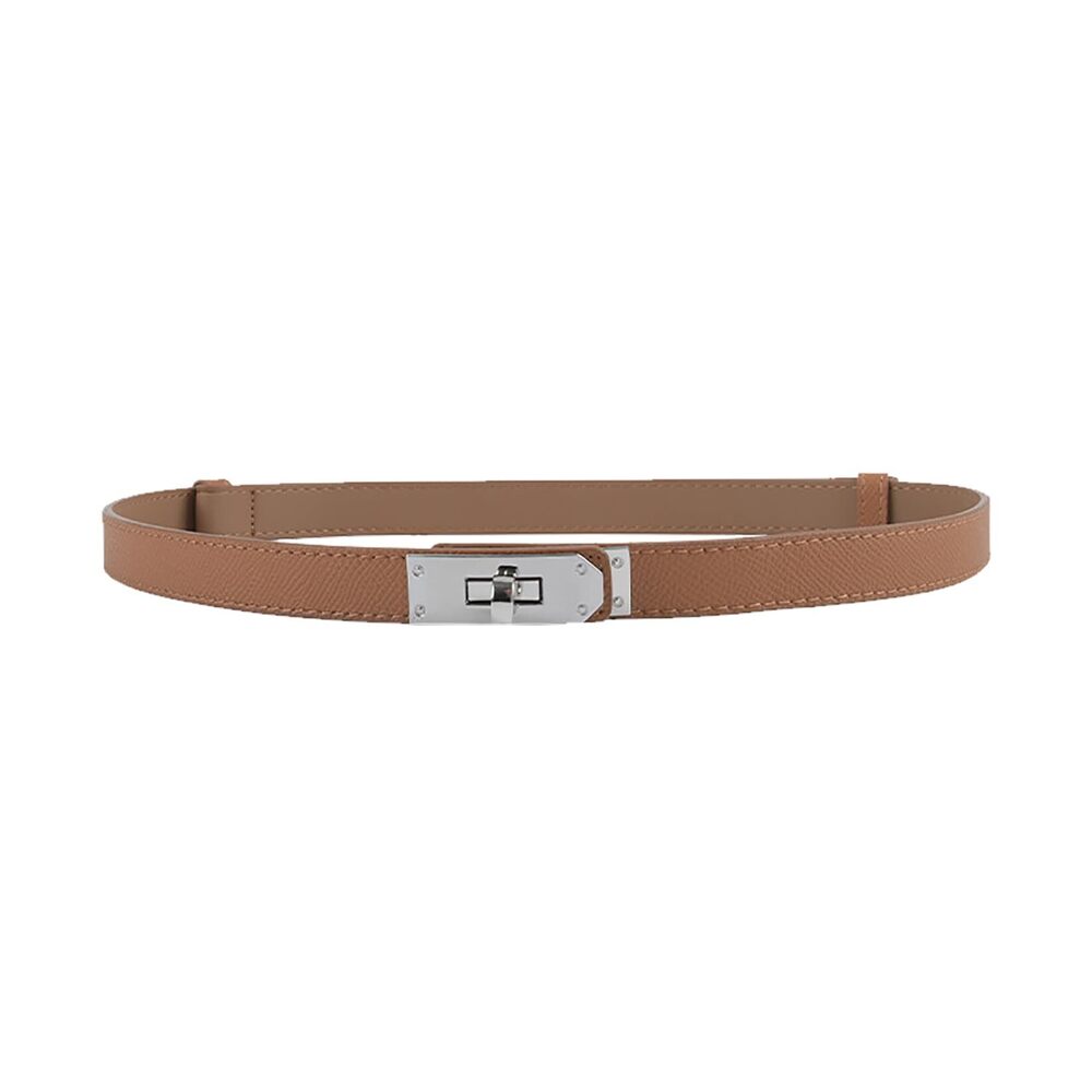 7638 Women's Skinny Leather Belt With Adjustable Silver Turn-lock Buckle